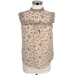 Monteau Floral Ruffle Sleeveless Blouse Size Small Ivory Yellow Pink